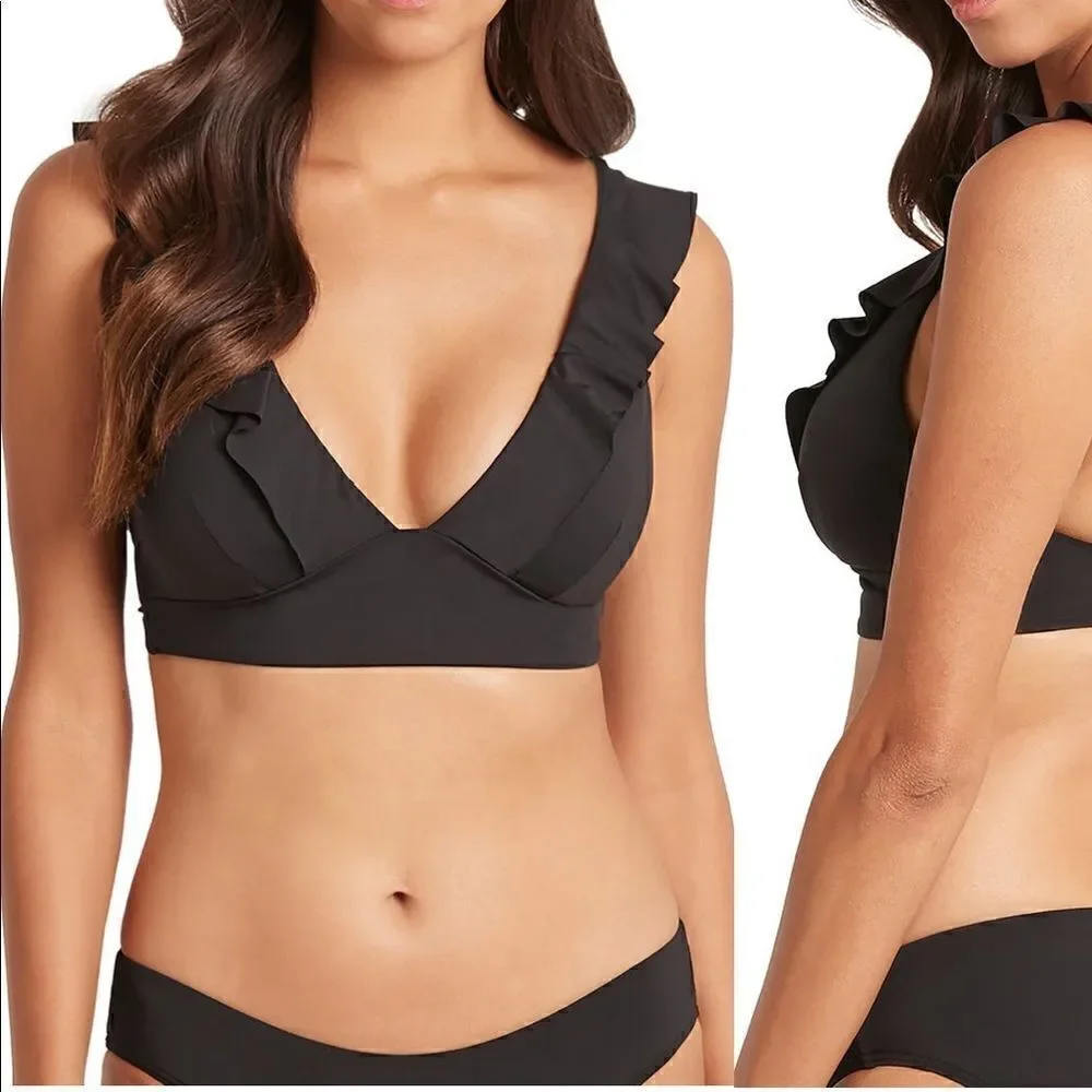 SEA LEVEL Frill Bra Top Black Size 4